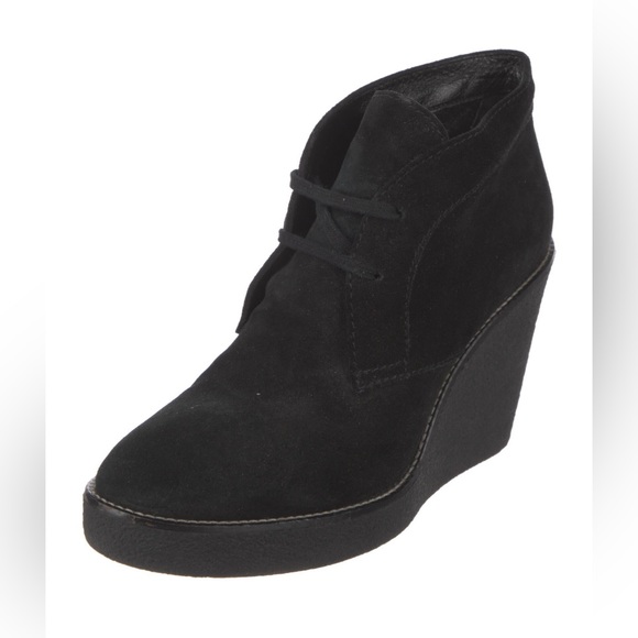 AQUATALIA Black Suede Ankle Lace Up Wedge Ankle Boot - sz 10 - Picture 2 of 6